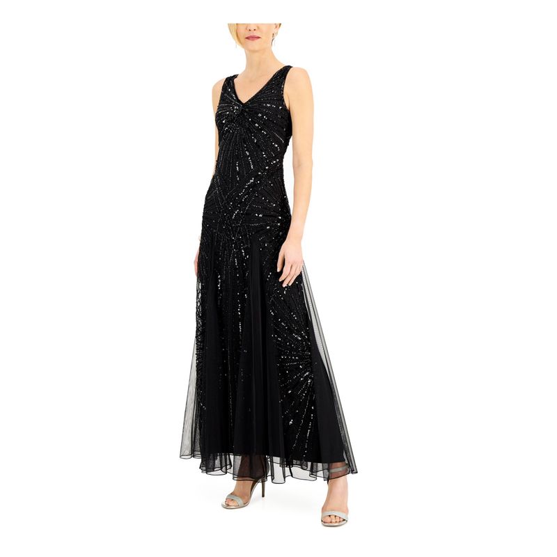 Jkara Womens Black Lined Sleeveless Full-Length Formal Fit + Flare Dress 8